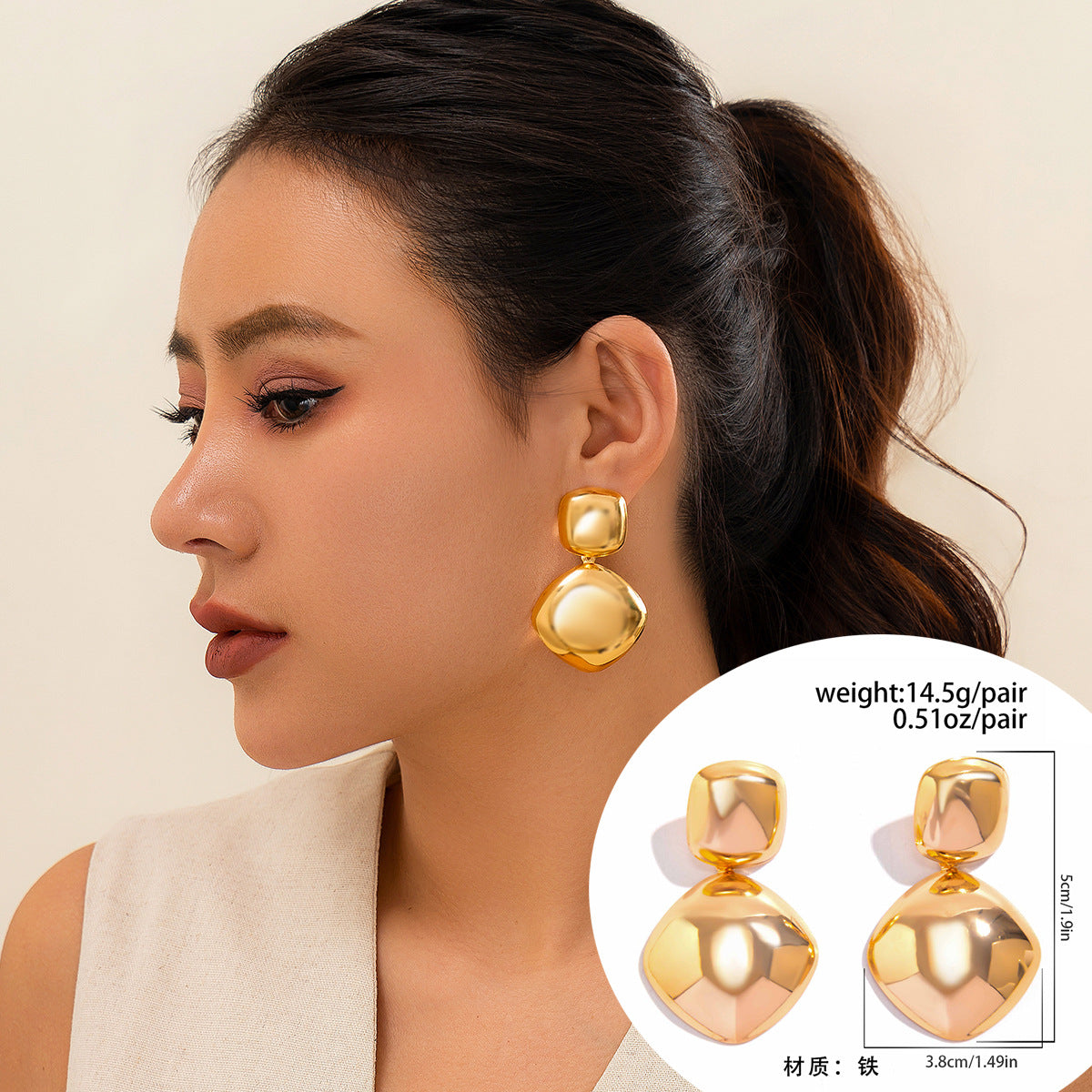 Wholesale Designed metal glossy water drop earrings